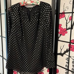Talbots Black Foil Dot Blouse Size S Holiday